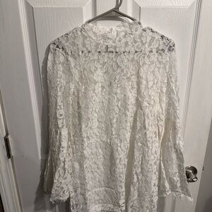 New York & Company White Lace Bell Sleeve Dress